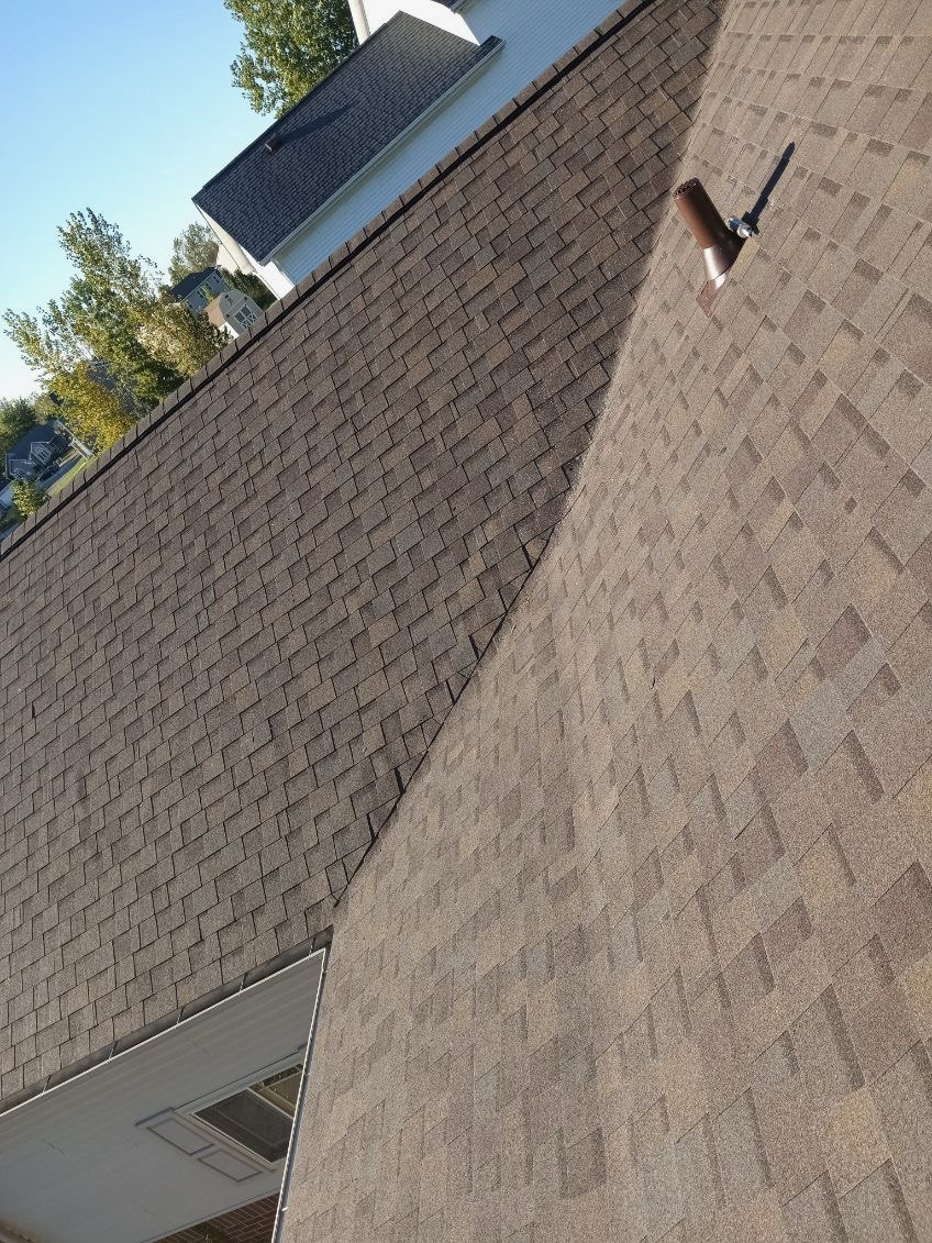 Close-up of new architectural shingles installed in Michigan